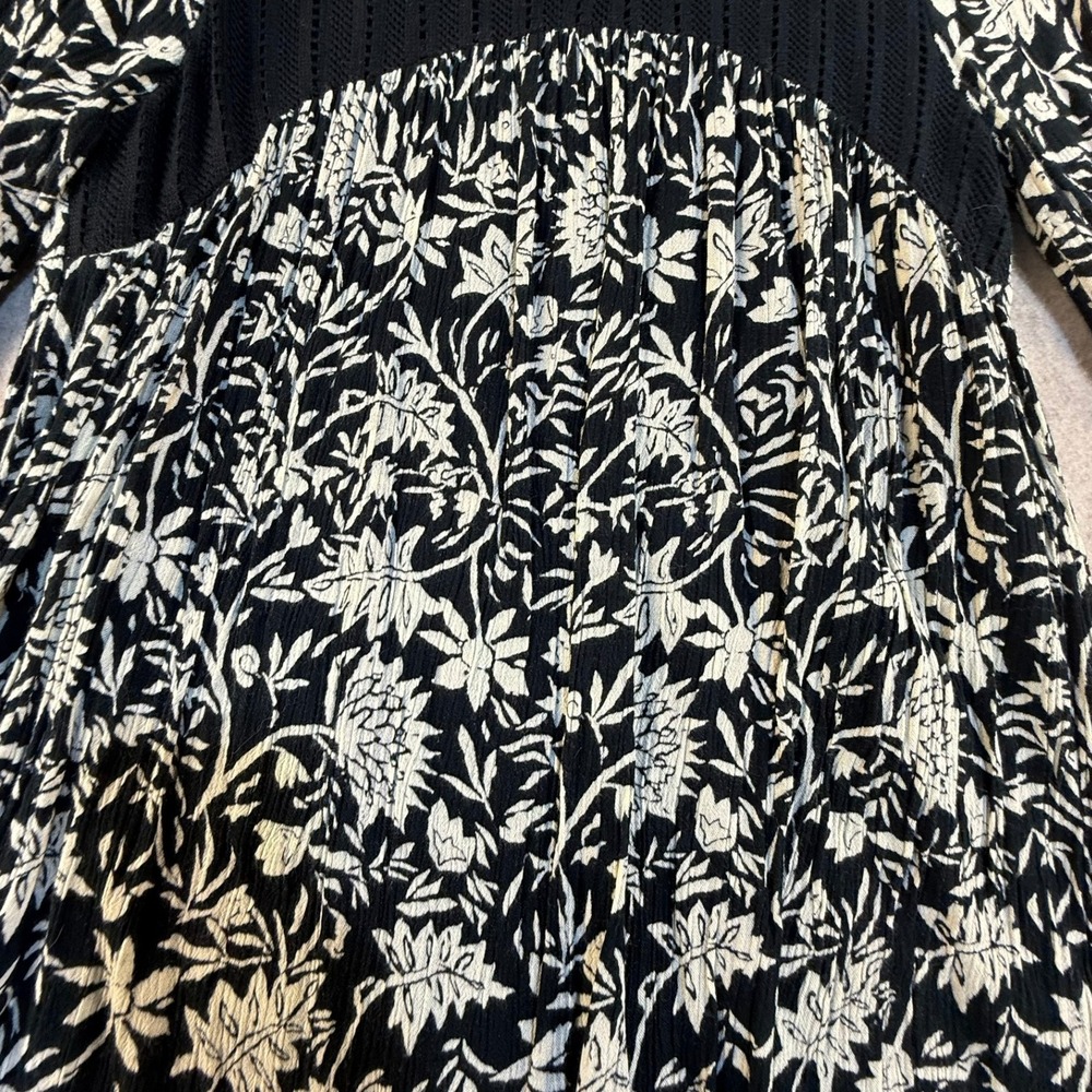 Volcom Womens Black White Floral Crochet Yoke Long Sleeve Mini Dress Small - Picture 7 of 9